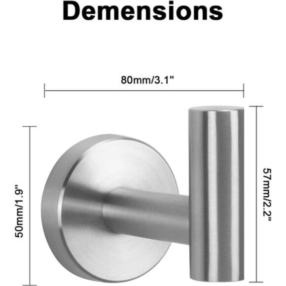 Stainless Steel Wall Mounted Towel Hooks Heavy Duty for Bathroom Kitchen Garage - Picture 5 of 7